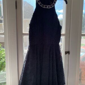 Trixxi Dark Navy Embellished Halter Formal Dress